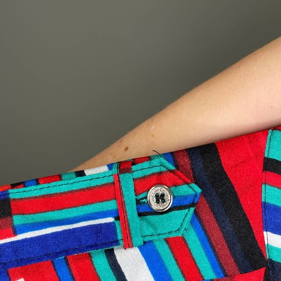 Calvin Klein Red Green Multicolored Striped Button Up Blouse size Medium - Picture 5 of 8